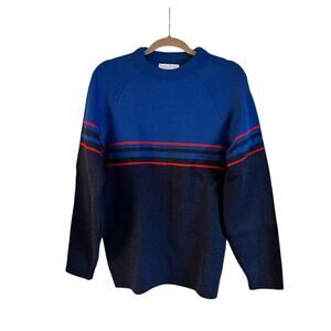 Vintage Jonathan Richards Men’s 100% Virgin Wool Sweater Navy Striped Large